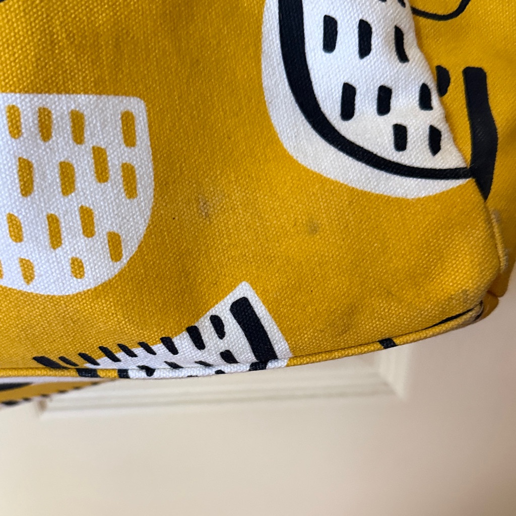 Maika Mustard Yellow Patterned Canvas Tote Bag With Brown Handles — image 5 of 8